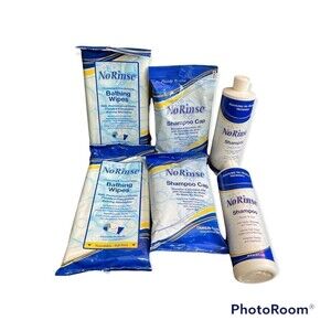 Clean Life No Rinse LOT of 6 items : 2 Shampoos,2 Shampoo Caps, 2 Bathing Wipes
